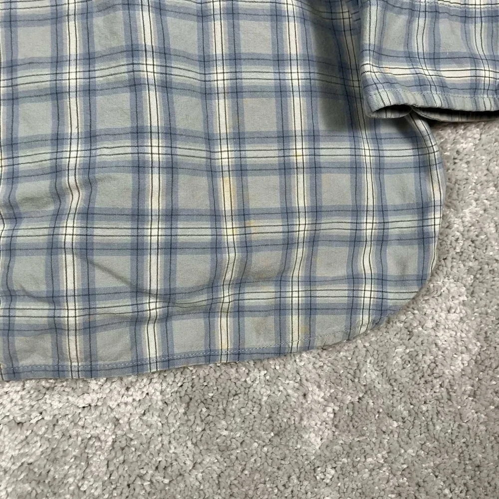 Vintage J. Crew Oarsman Shirt Mens XLT Blue Plaid Long Sleeve Cotton Distressed